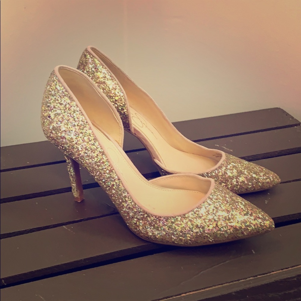 Gold glitter heels